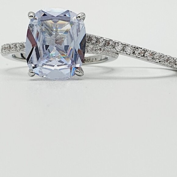 😍Engagement Radiant Cut CZ Thin Romantic Wedding Ring Set for Women, K969 - Picture 7 of 14